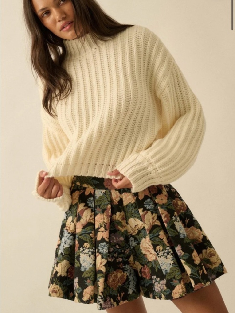 Floral Tapestry Pleated Mini Skort
